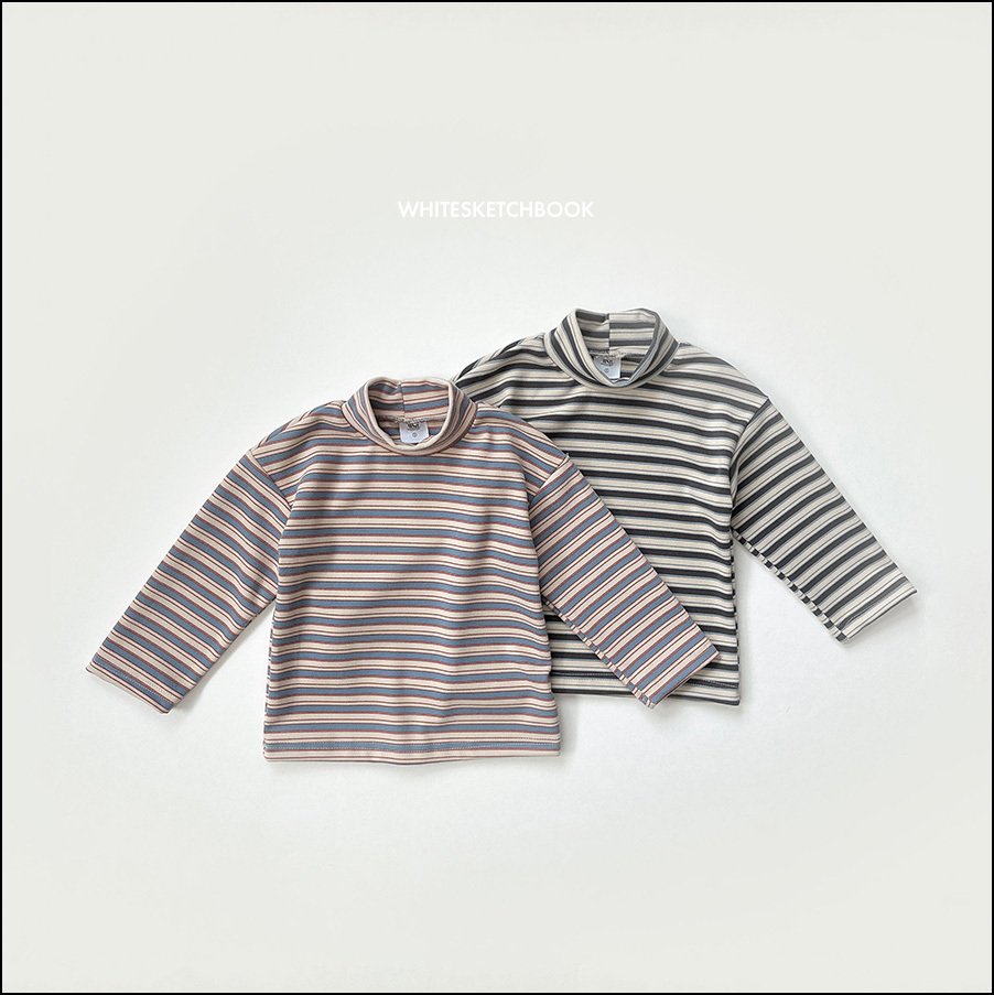 Stripe half-neck T - white sketch book -7