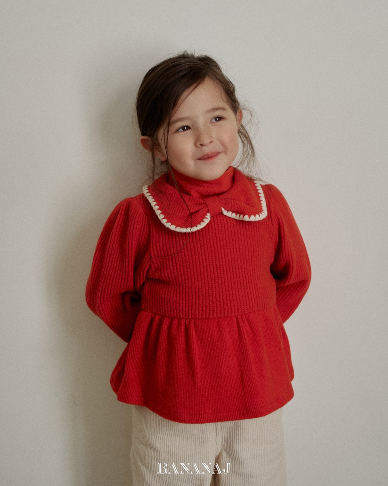 Ribbon waffle collar T-banana.j-22