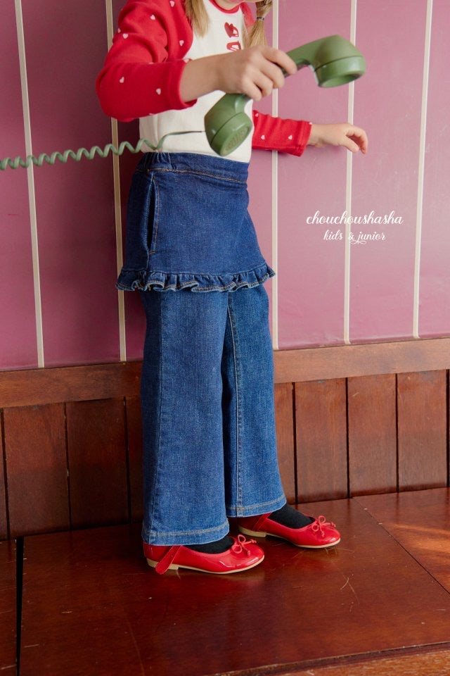 Frill Denim Skirt Pants (Fleece Lined) - chouchoushasha - 21