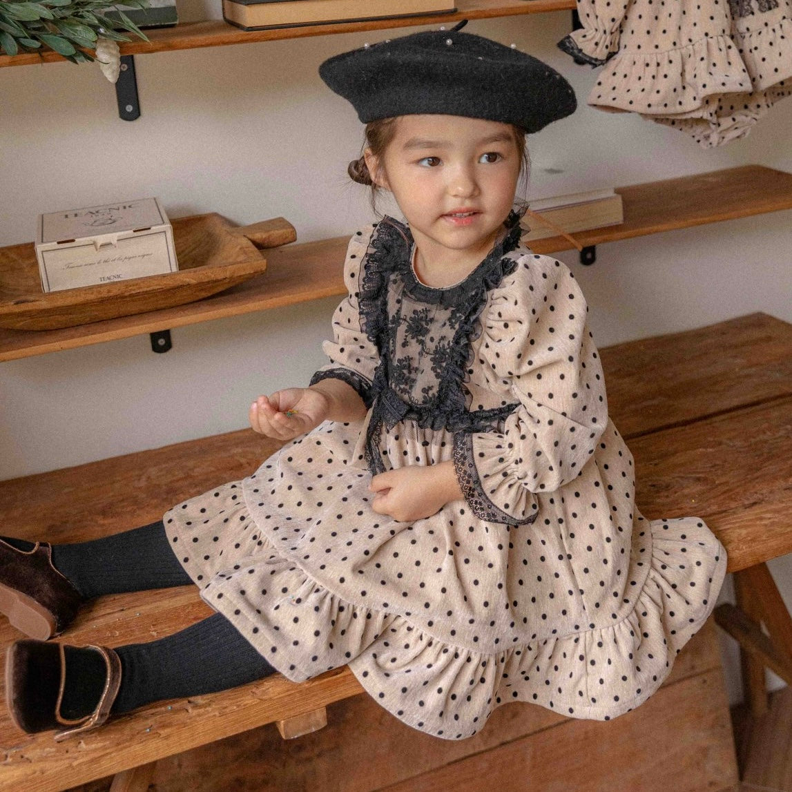 Linda Dot Lace Velour Dress OREN-16